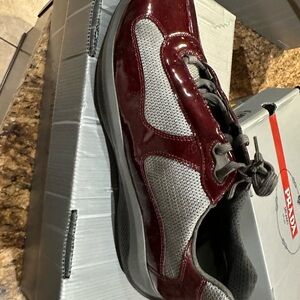 Prada Men's Burgundy and Gray Sneakers
